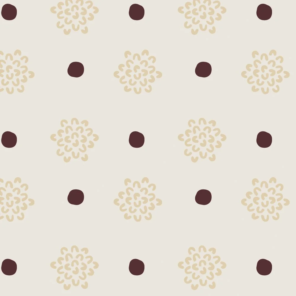 Pattern No 05c - Blender pattern of abstract flower shapes and polkadots in a straight repeat.