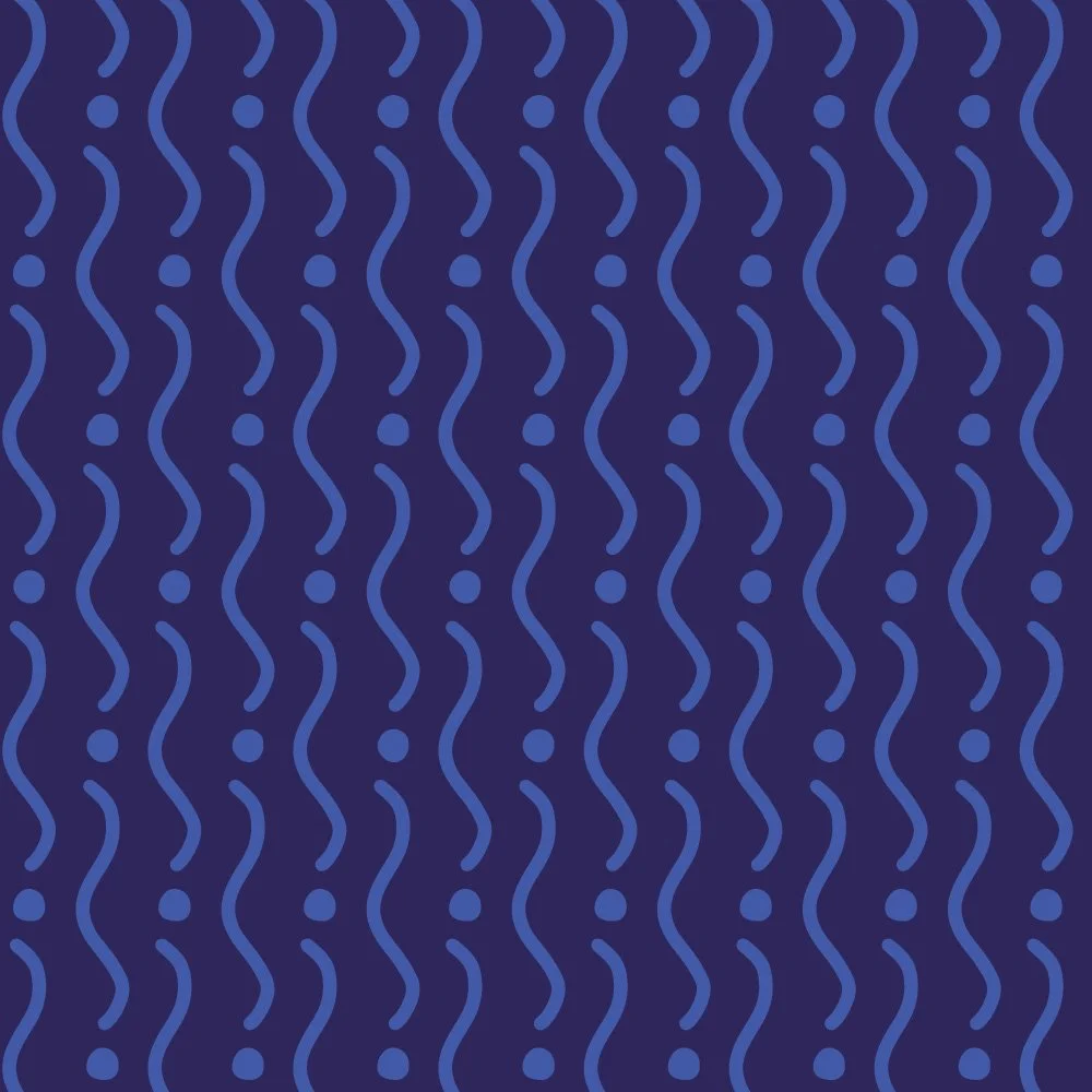 Pattern No 04b - Vertical squiggle and dot pattern in cobalt blue and deep sea. 