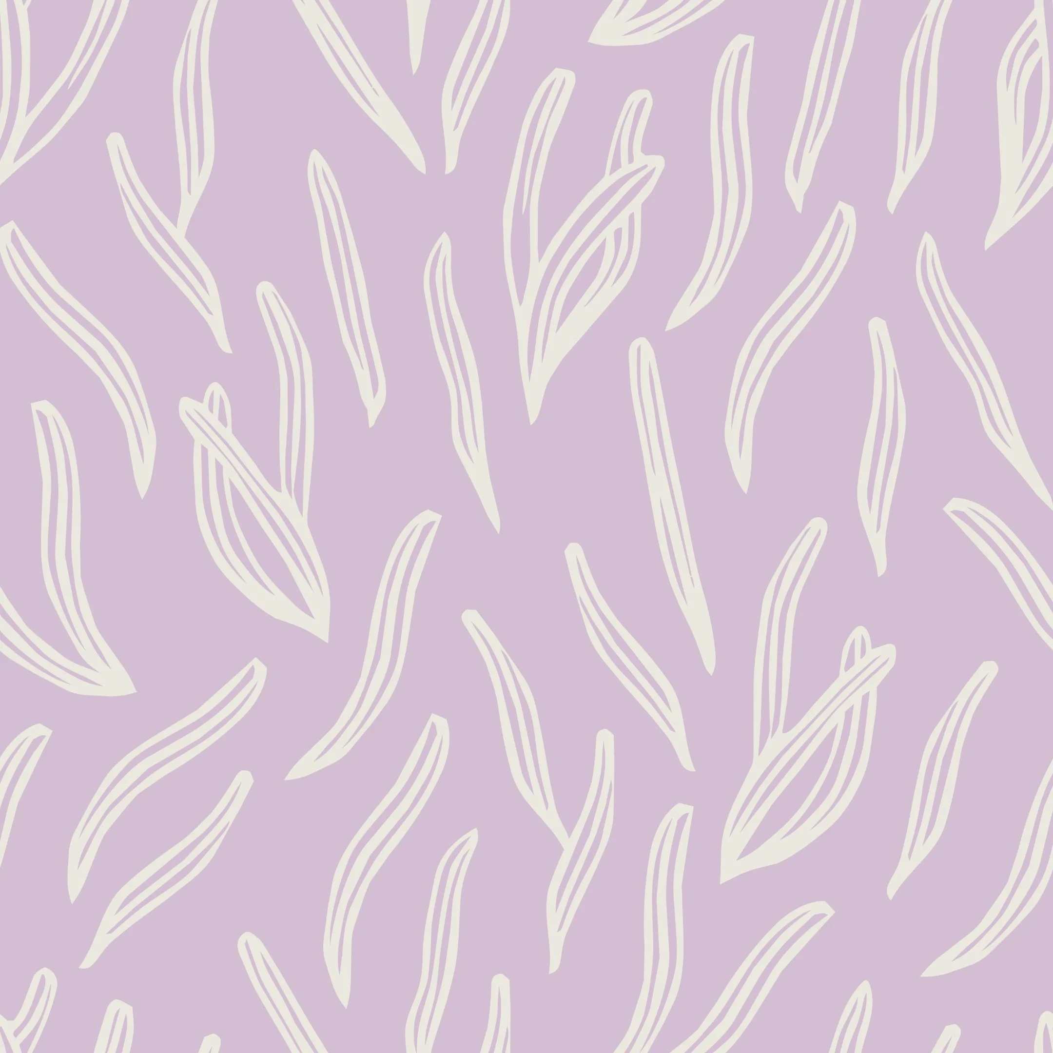 Pattern No 21 - Graphic lavender leaves motif in off white on a pale purple background