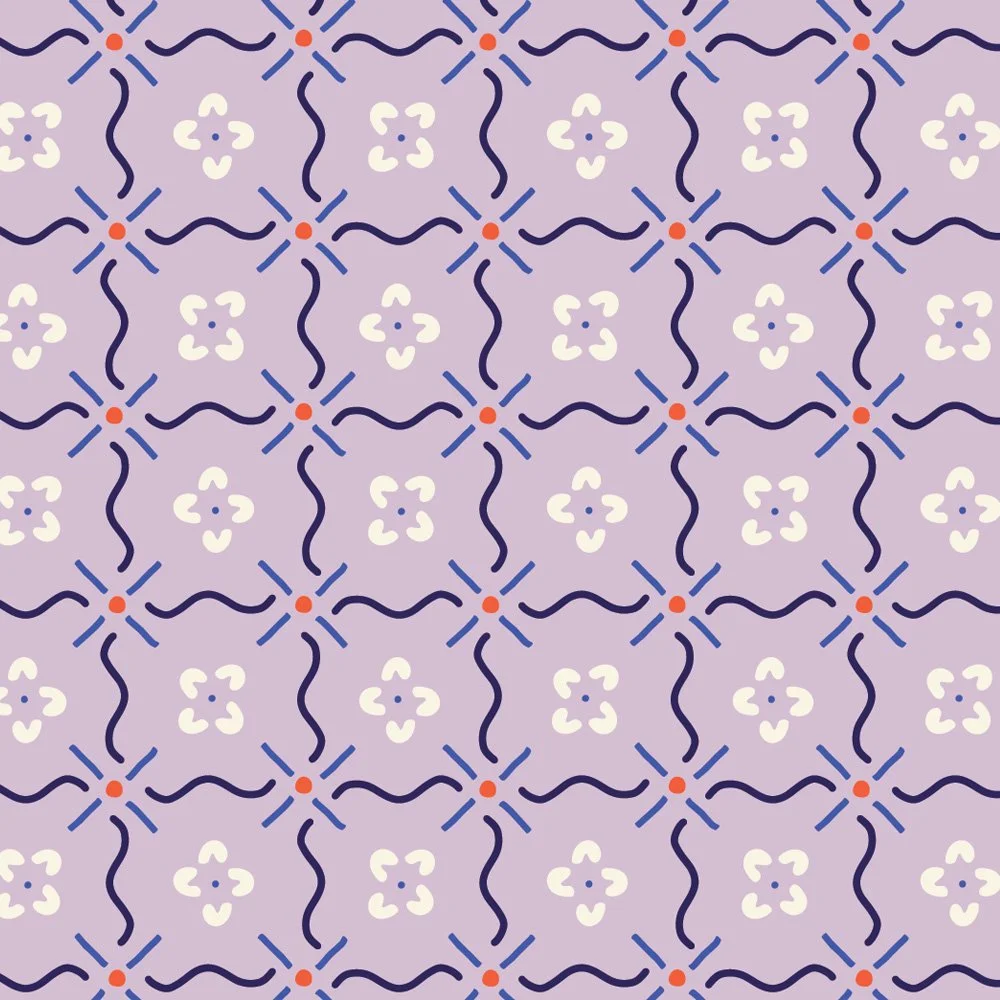 Pattern No 04a - Mediterranean, tile-inspired pattern in lavender, sea salt, and cobalt blue