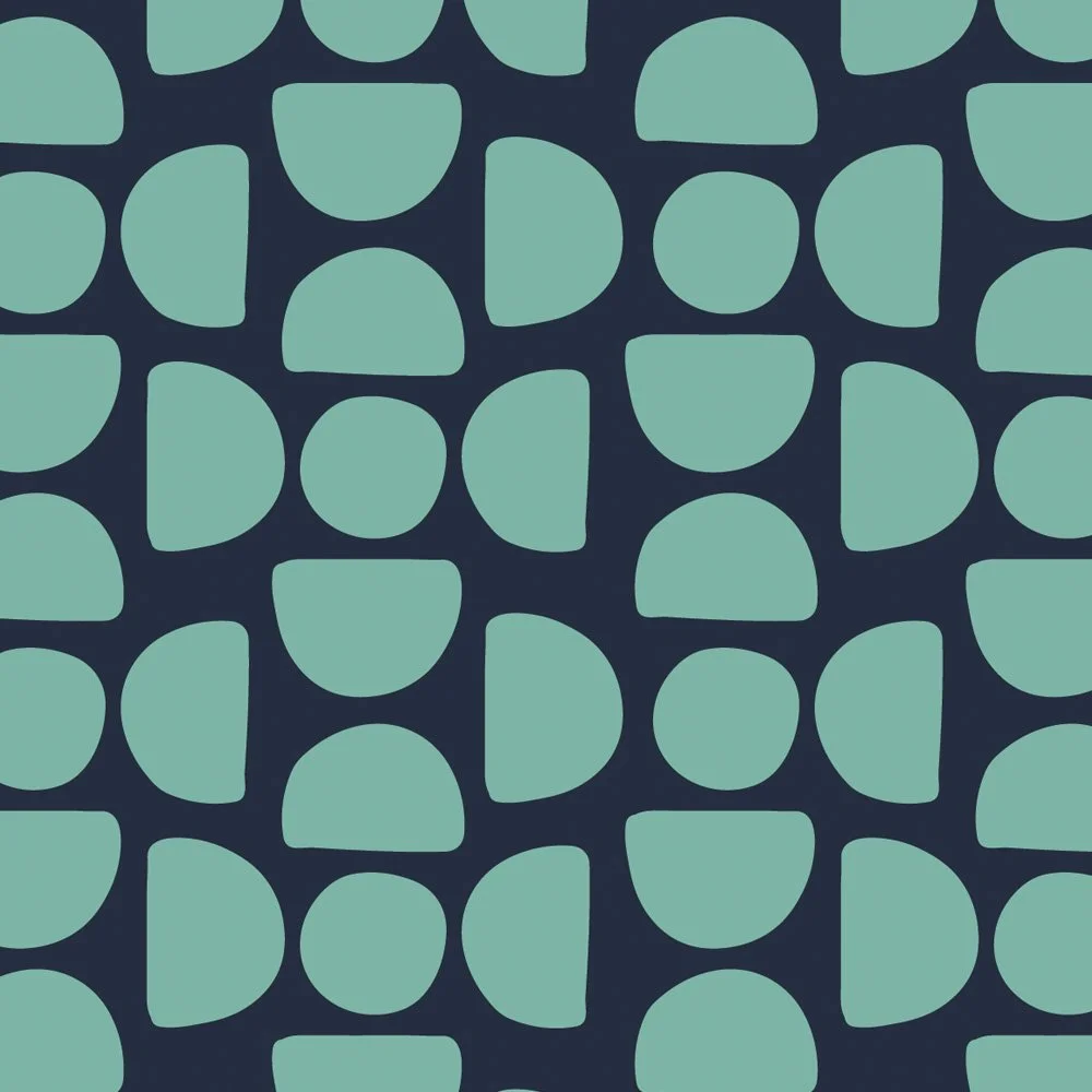 Pattern No 03 - Mid-century modern pattern with handrawn circles and half circles in mint and blueberry 
