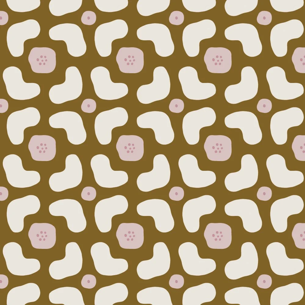 Pattern No 01 - Abstracted floral shapes in cumin, pink salt, and sucre. 