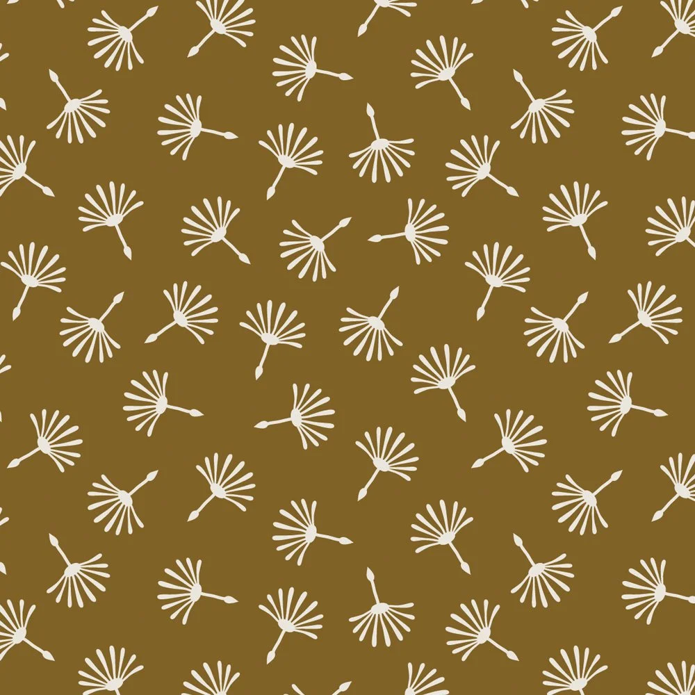 Pattern No 11c - A tossed repeat of dandelion seeds in sucre on cumin. 