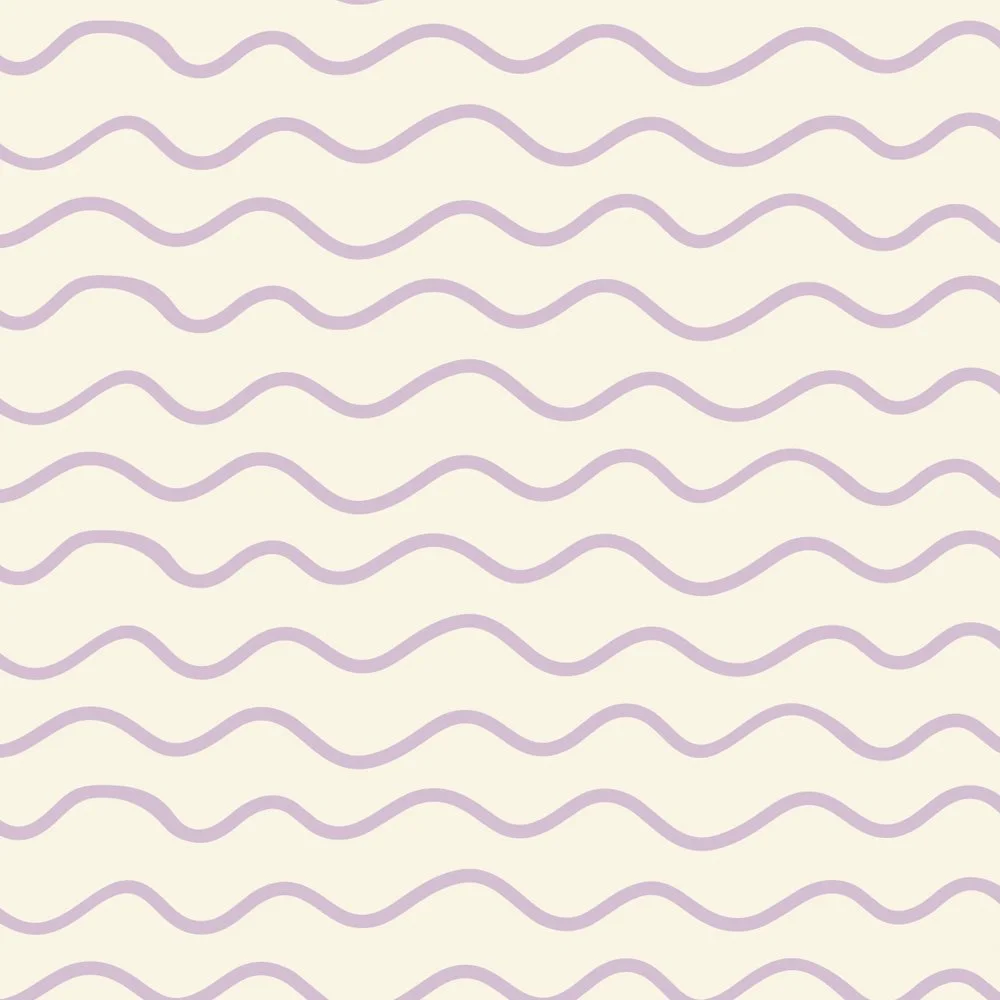 Pattern No 04c - Undulating, hand-drawn squiggles in lavender on a sea salt background.
