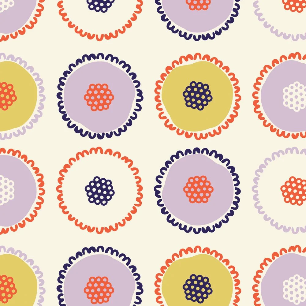 Pattern No 08 - Straight repeat of decorative polkadots in Citrine and Sea color palette.