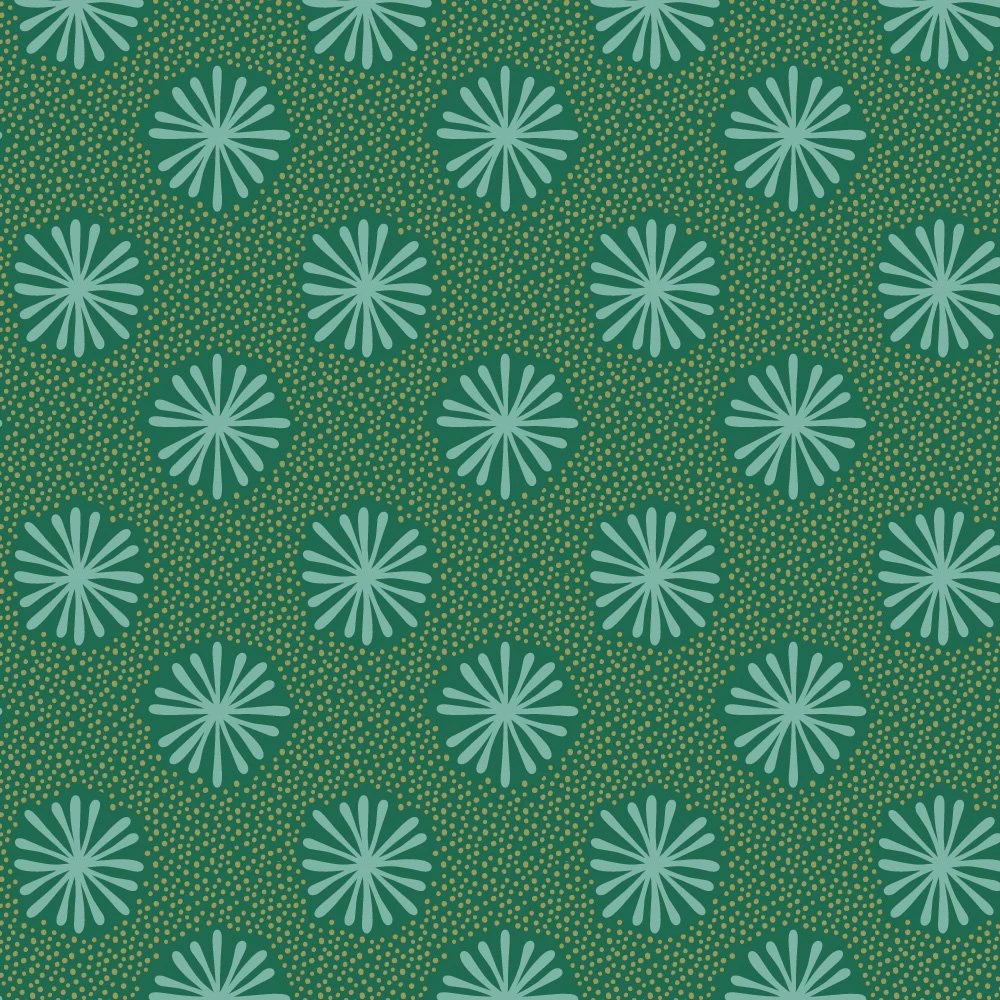 Pattern No 01 - Handrawn starbursts and polkadots in cucumber, mint, and melon. 