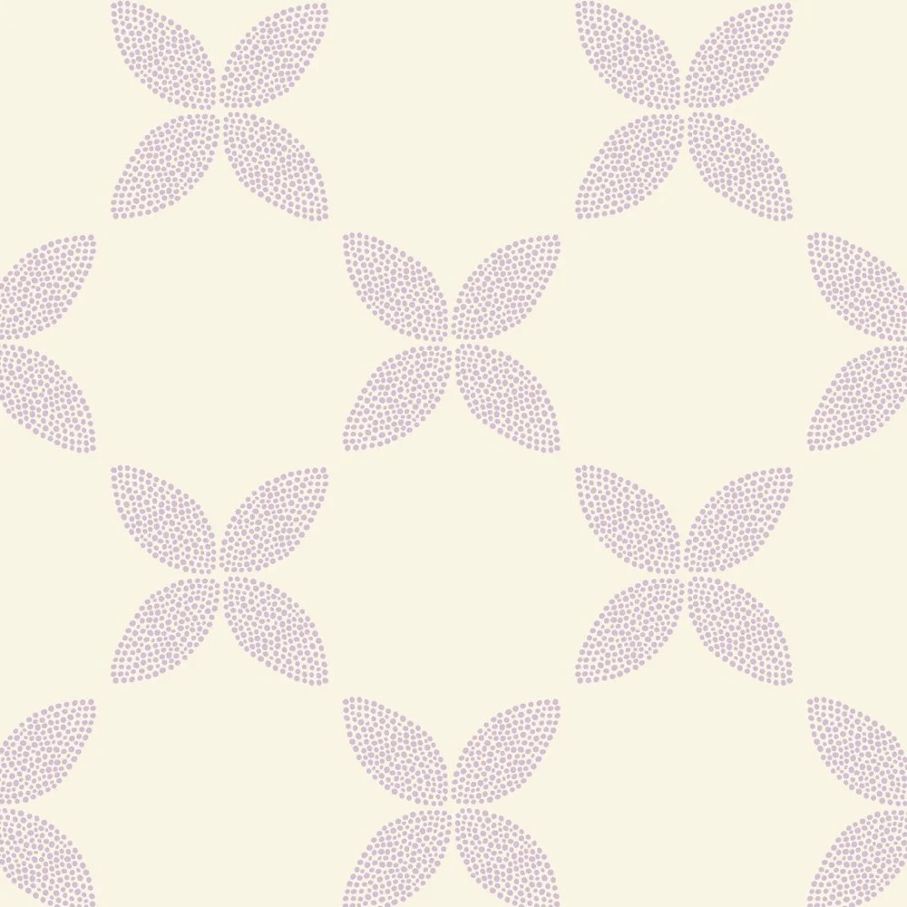 Pattern No 10 - Mirrored leaf shapes composed of tiny dots arranged in a diagonal layout in lavender on sea salt.