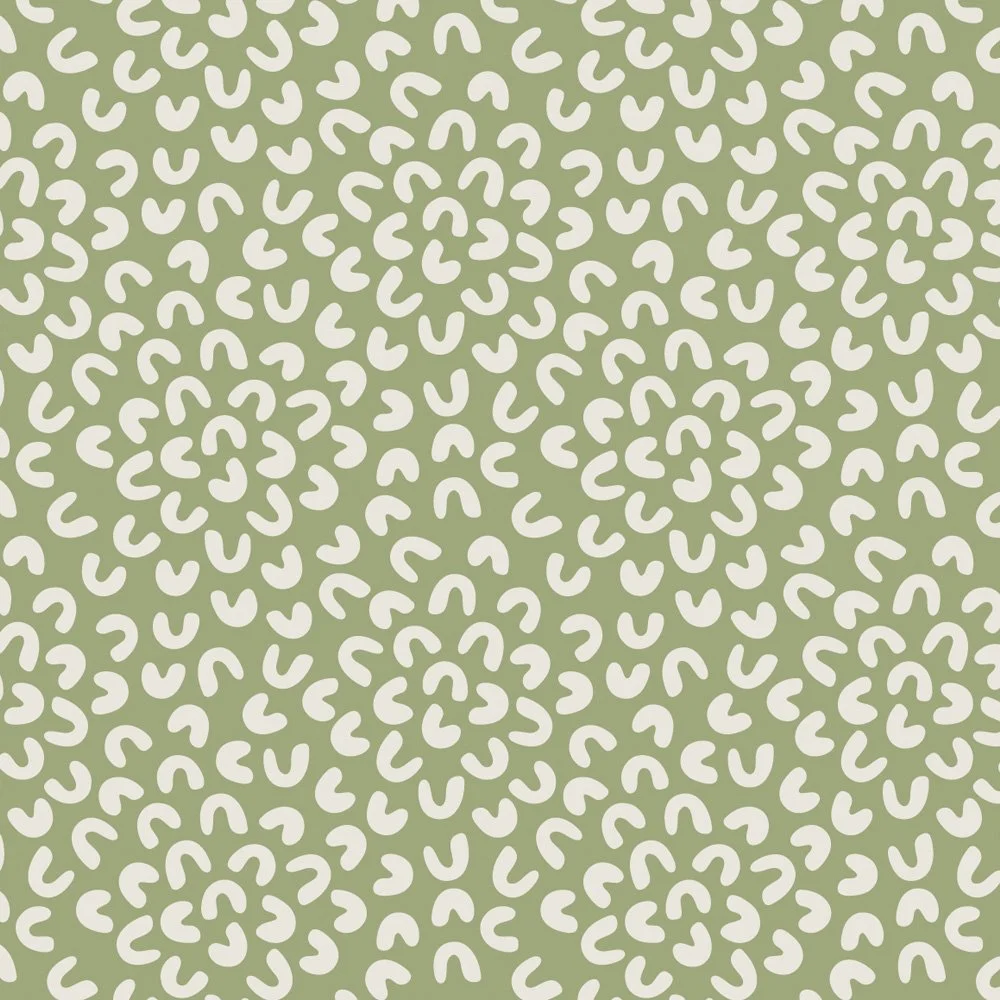 Pattern No 05b - Tight abstract floral pattern in sucre on sage. 