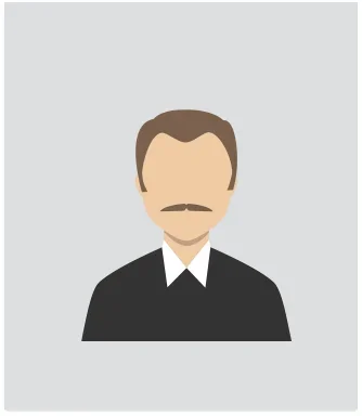Illustration of a man with short light brown hair, a mustache, wearing a white shirt and black jacket.