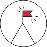 A simple clock with a red flag at the top, black clock face, and minute and hour hands.