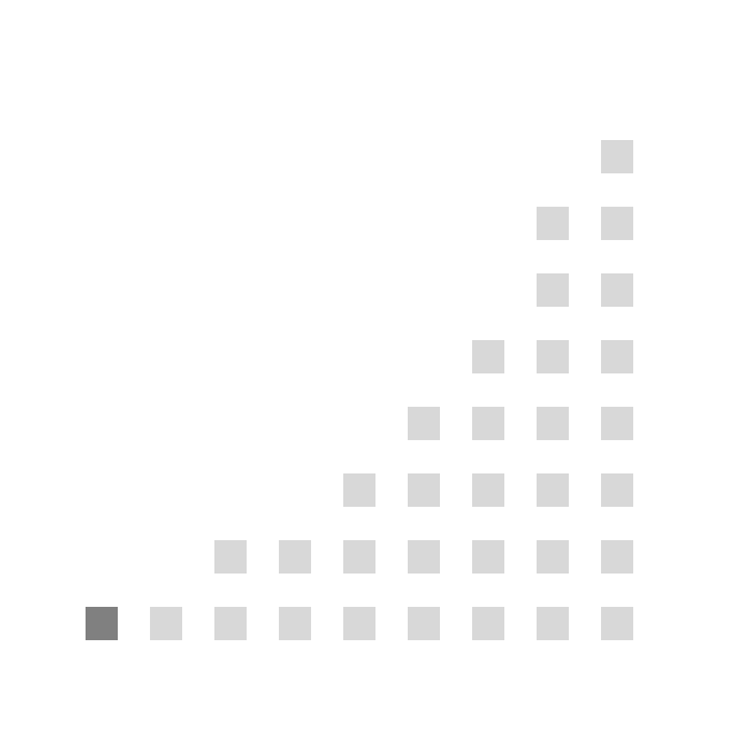 A stylized bar graph with white squares representing data points, increasing in height from left to right on a black background.