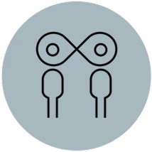 A stylized abstract icon of two fish connected by their tails, forming an infinity symbol