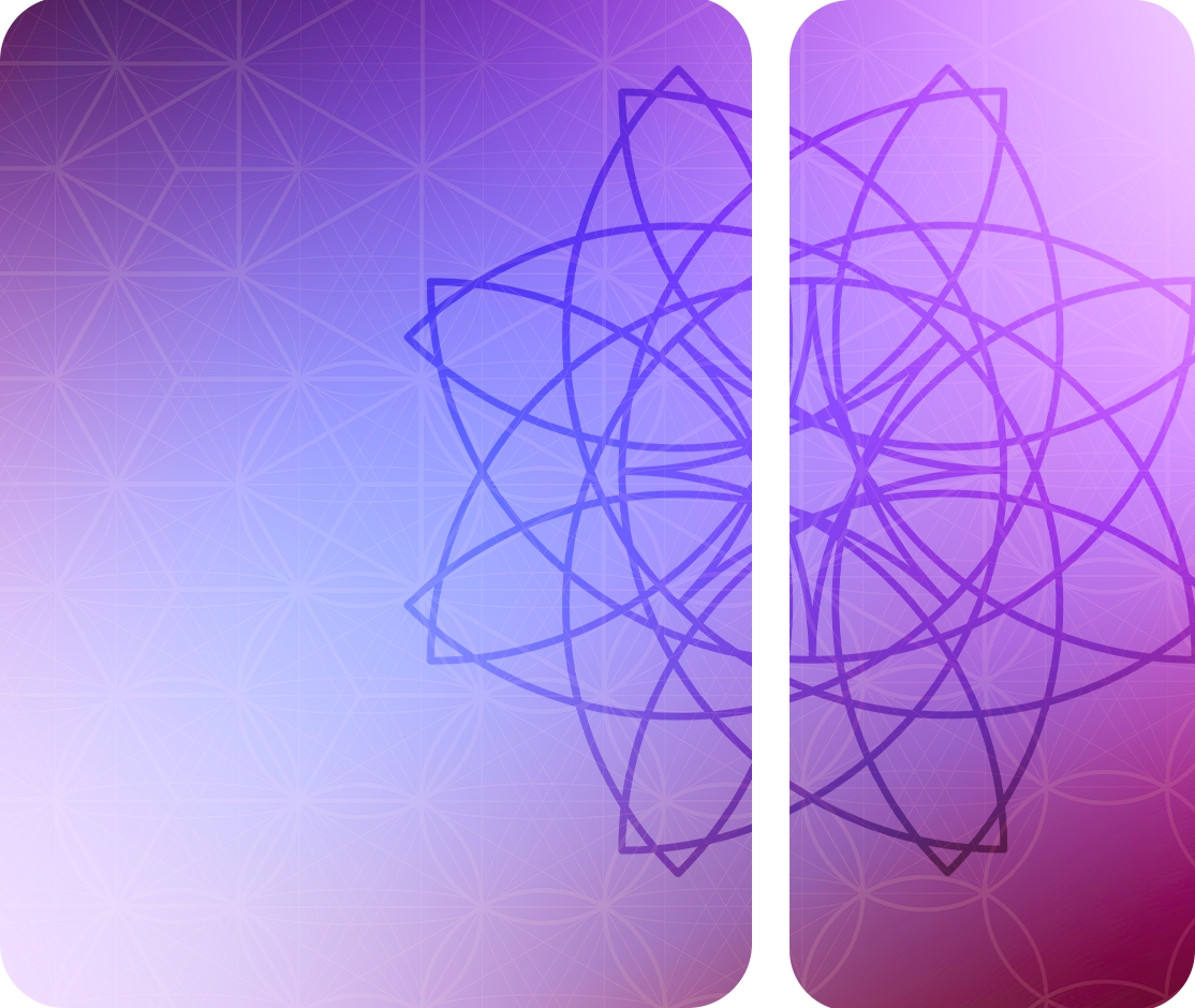 Abstract neon purple and blue geometric background with a stylized outline of a brain and a vertical line dividing it.