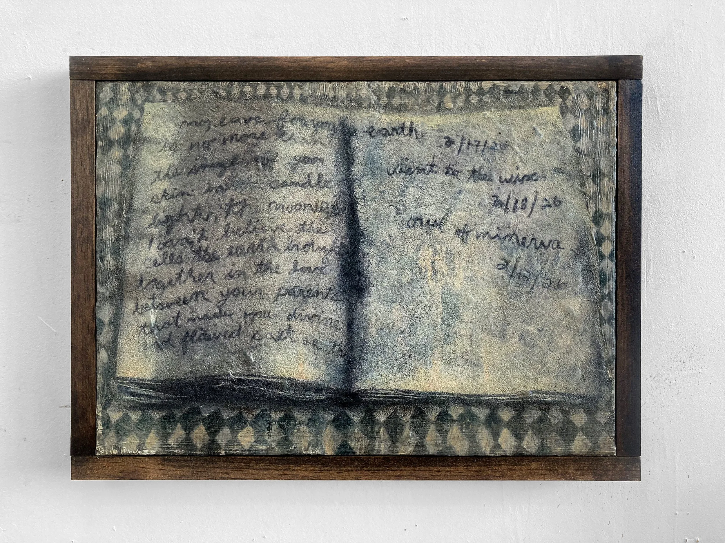 Diary on Kitchen Table
12 x 16 
Oil, sand and uv transfer on canvas