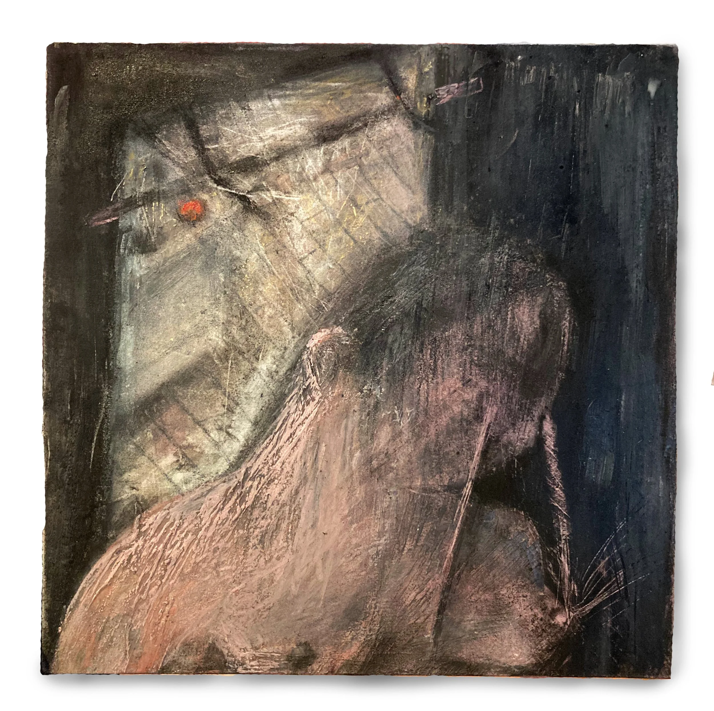 Crying in the Doorway,
9x9
Charcoal and oil on panel