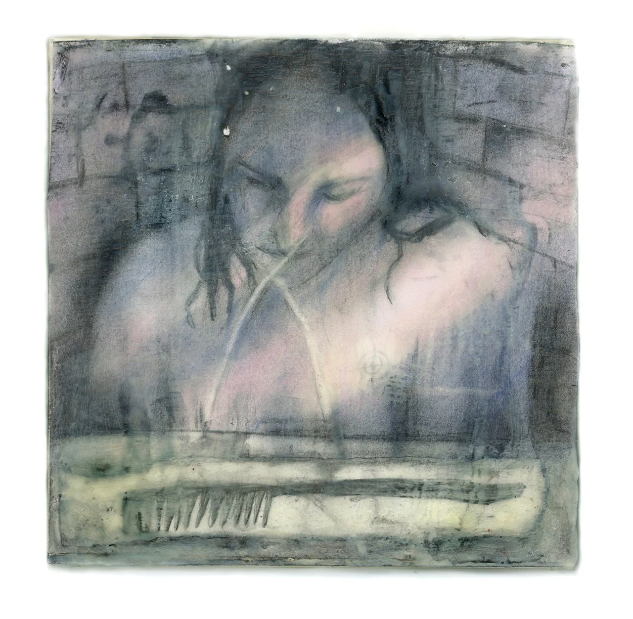 Bath,
Pastel, charcoal, collage, encaustic on panel
2025