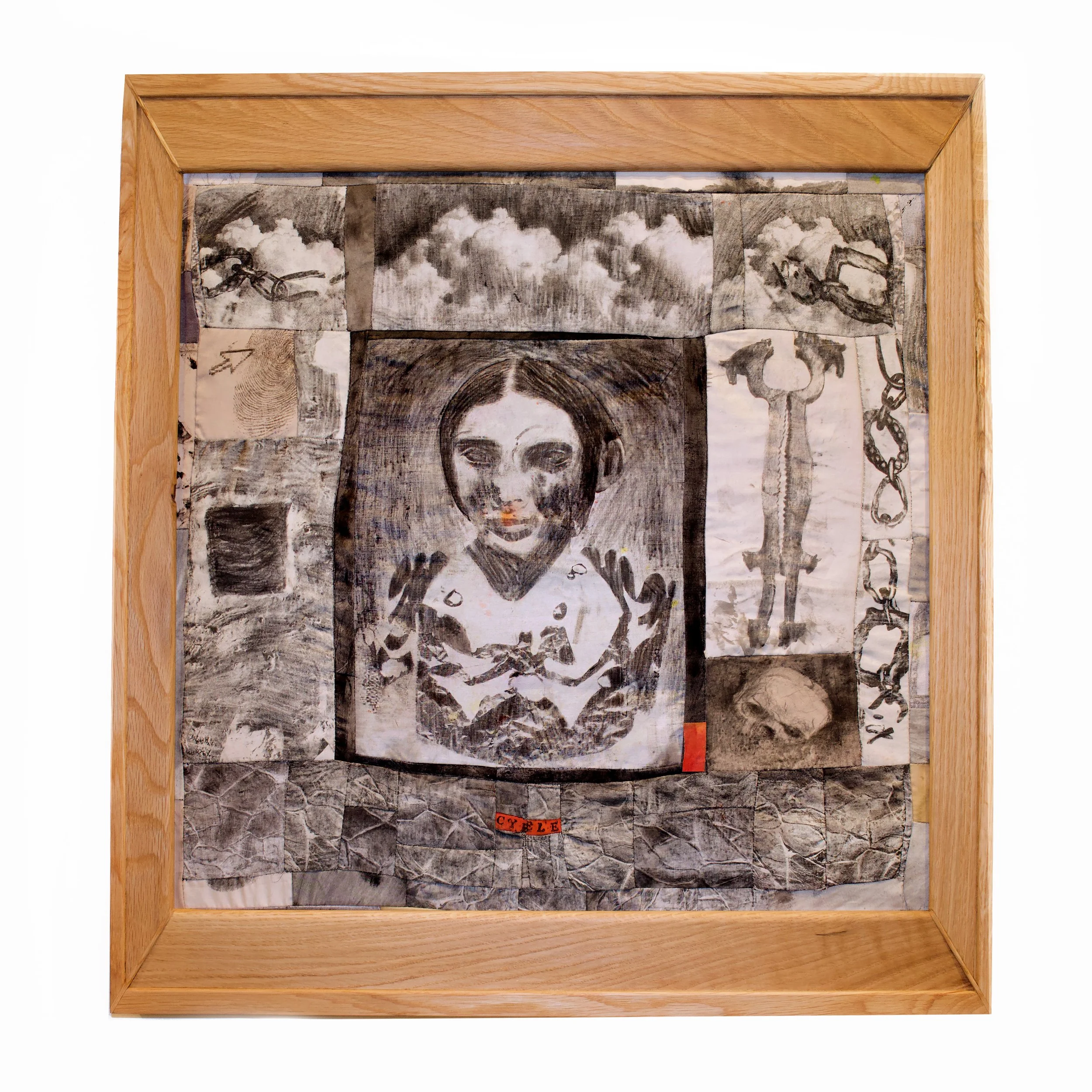 Cybele, 
26 x 26
Hand transfer, graphite and ink on linen
2024
