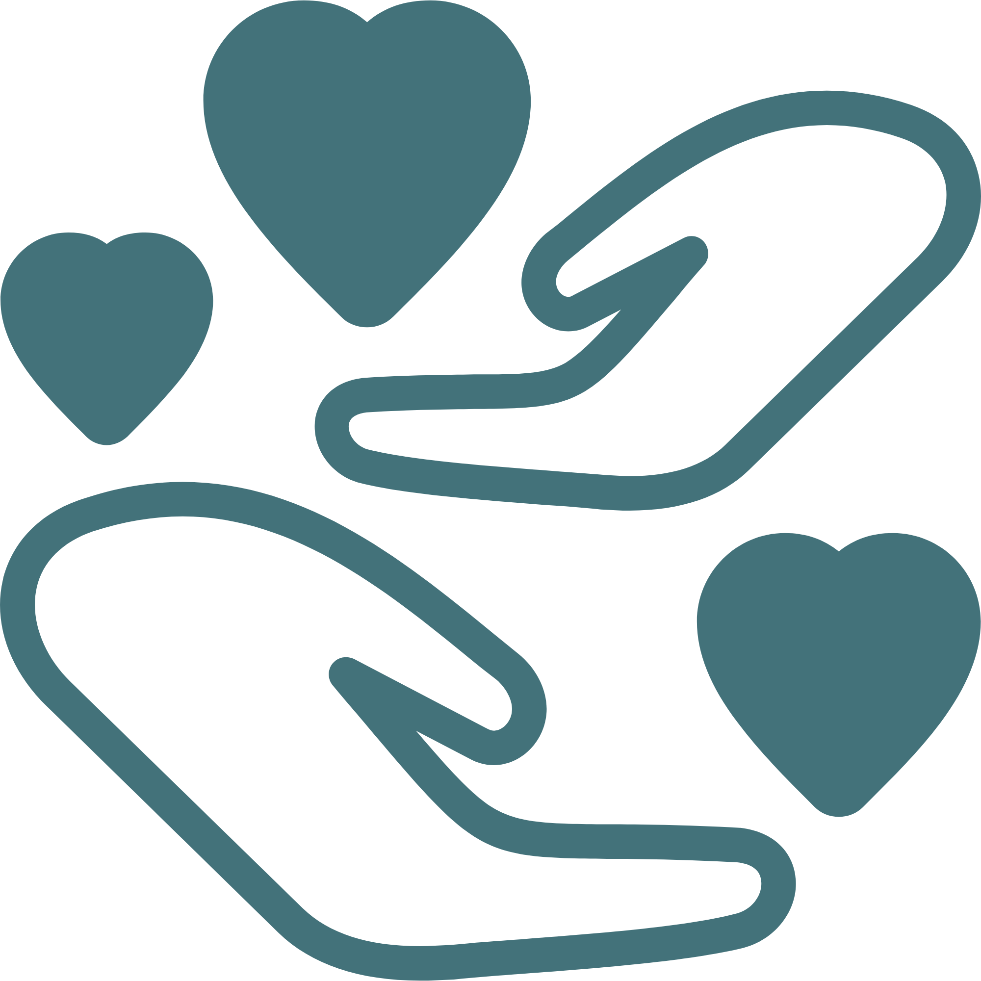 Two hands holding three hearts, symbolizing caring and compassion.