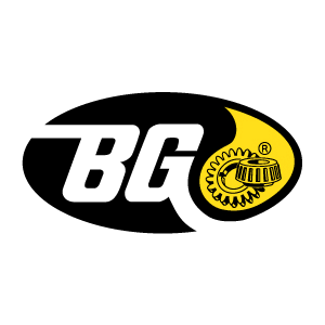 Logo with the letters 'BG' in white on a black oval background, with a yellow circle featuring a gear and a tool on the right side.