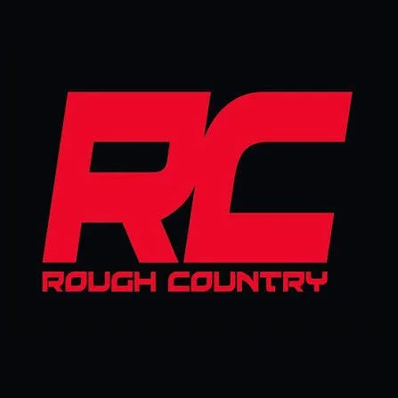 Logo with bold red letters 'RC' and the words 'Rough Country' in smaller red font underneath on a black background.