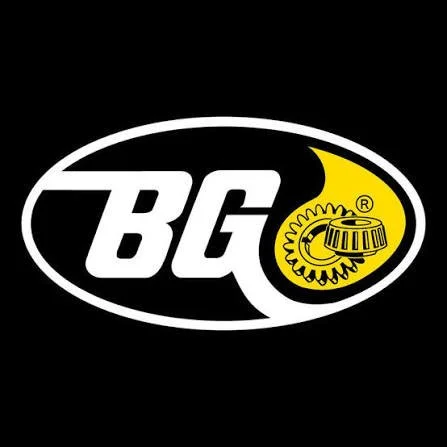 Black background featuring the large white text 'BG' with a yellow gear and wheel logo to the right.