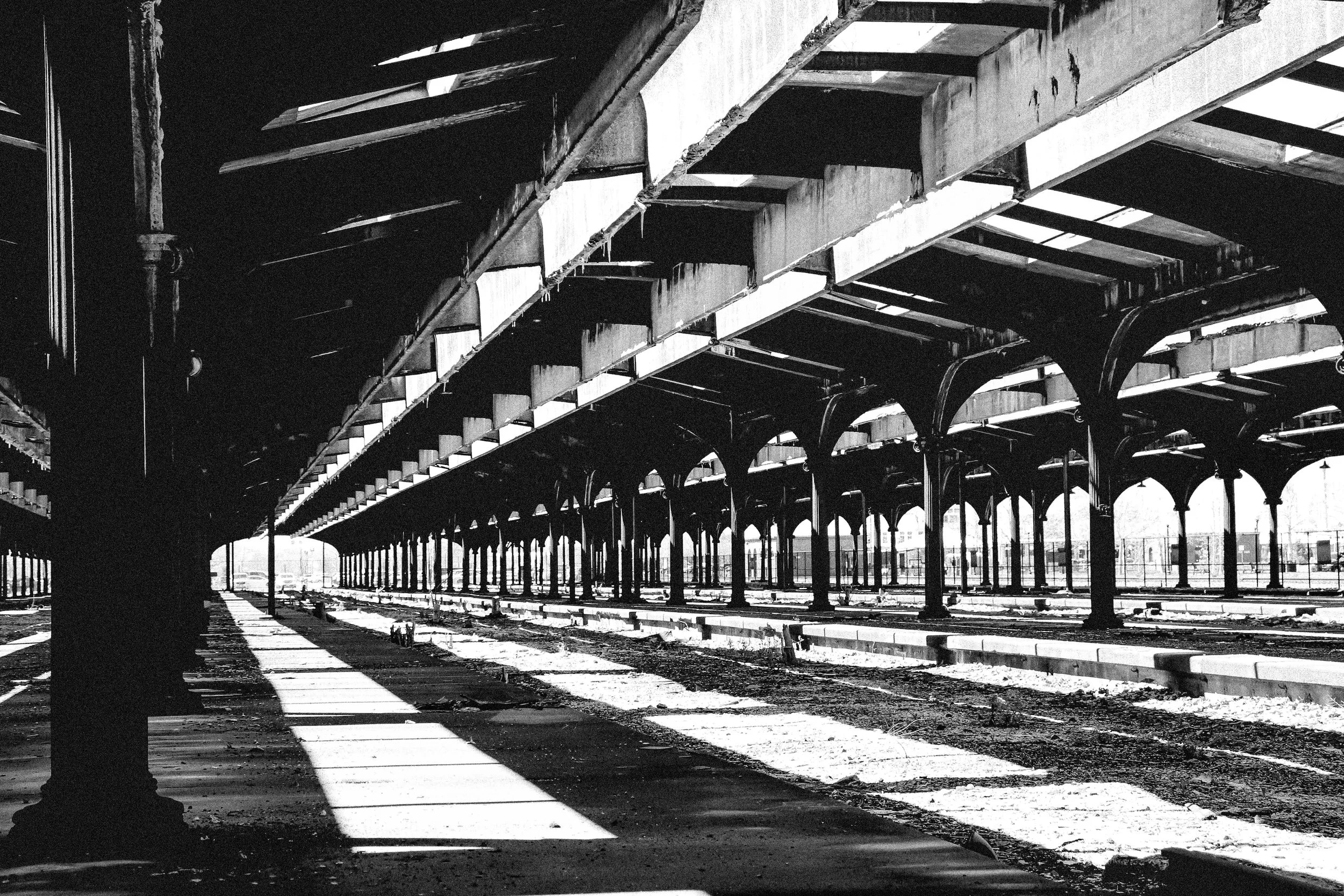 Between Crossings – Black and White Architectural Photography Print, Industrial Urban Wall Art, Fine Art Photo