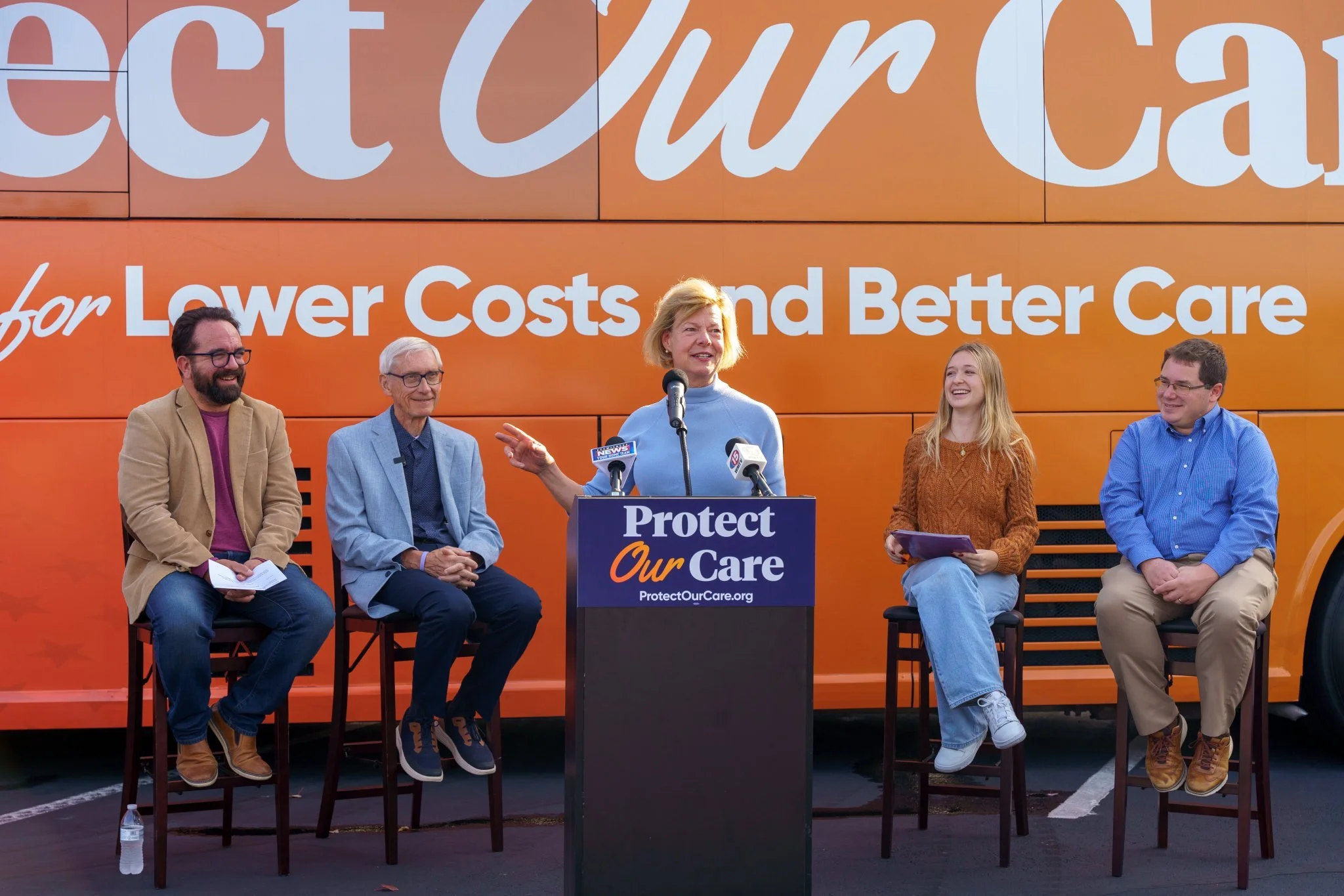 Appearing with Wisconsin Governor Tony Evers, U.S. Senator Tammy Baldwin, and State Senator Mark Spreitzer in Beloit