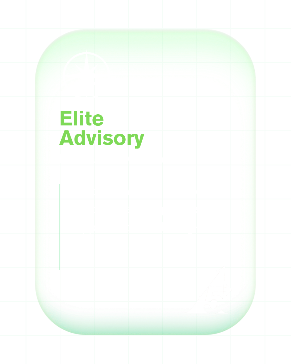 A grid overlay on a green and white background with a logo of a star and the text 'Elite Advisory' in green, along with a small white sailboat icon in the bottom right corner.