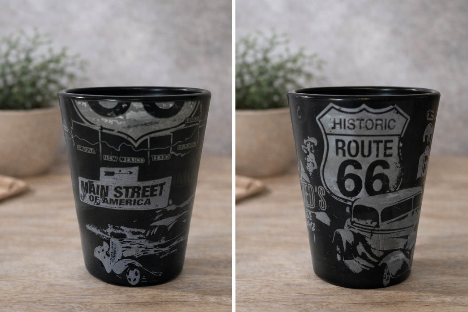 Route 66 “Main Street of America” Black Etched Shot Glass