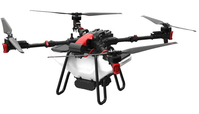 Image of proffessional horticural spraying drone built for industry use. This is the exact CAA certifed drone Wysper use when spraying on Orchards.