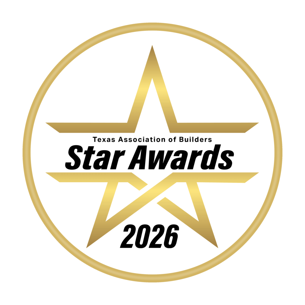 Gold and black circular badge with a large star in the center, containing the text 'Star Awards 2026' and 'Texas Association of Builders'.