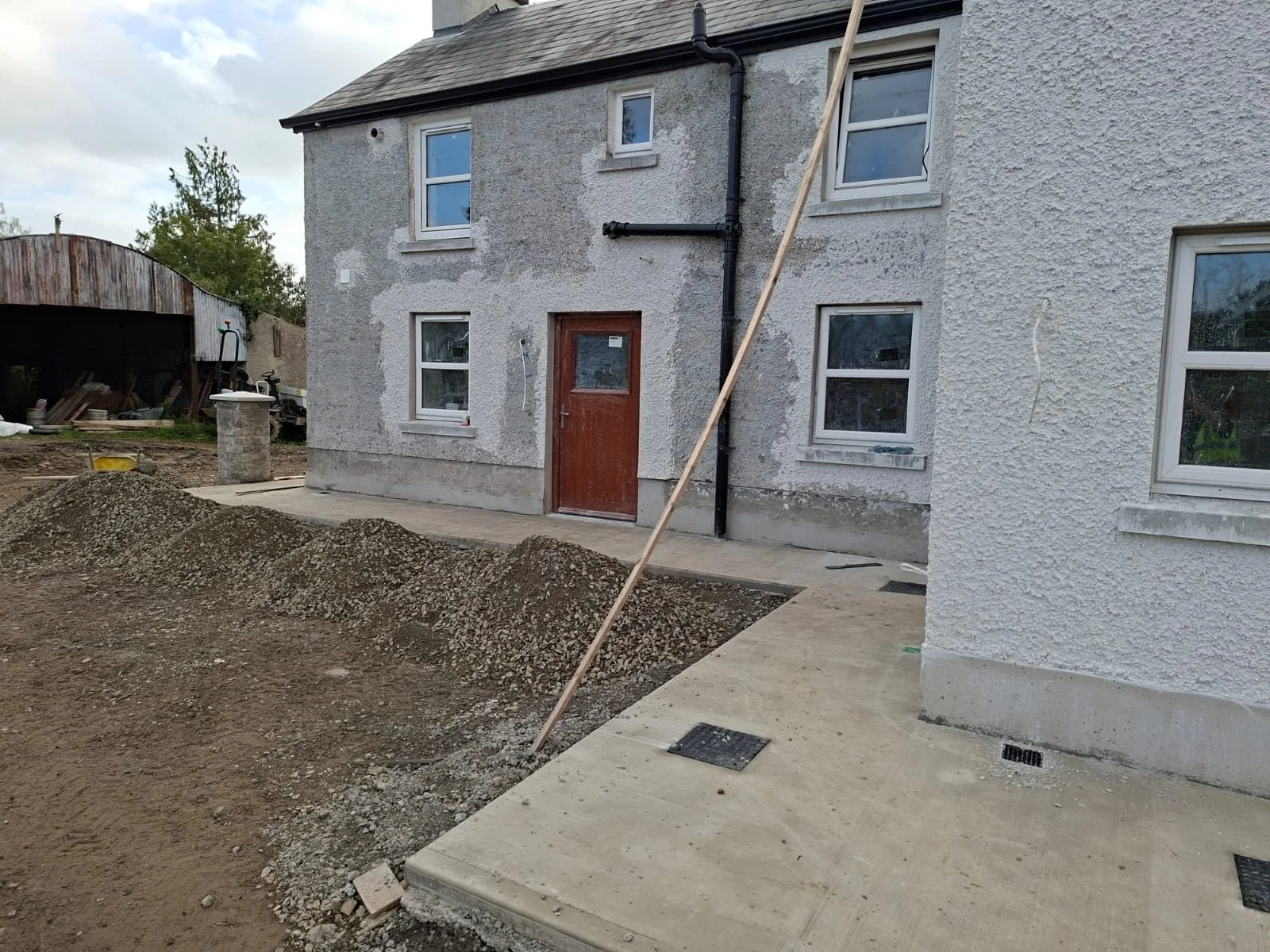 Work in progress - facade repairs and flatwork