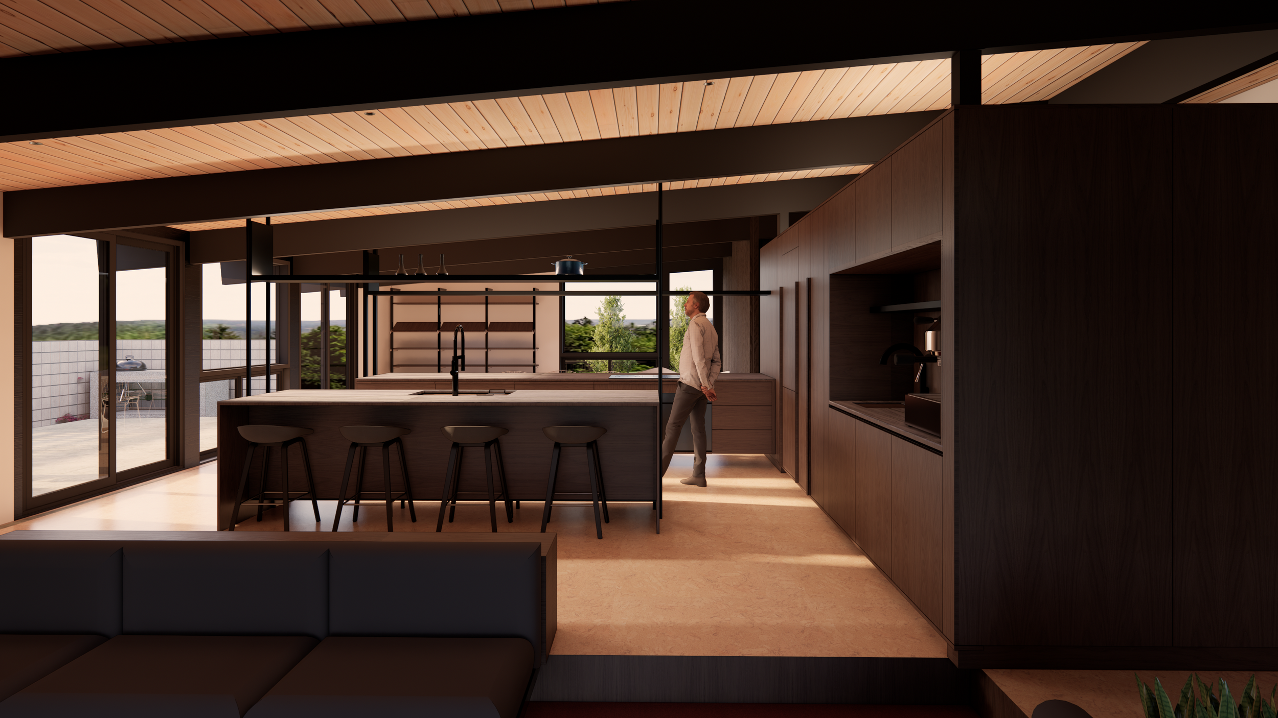 Rendered view of kitchen