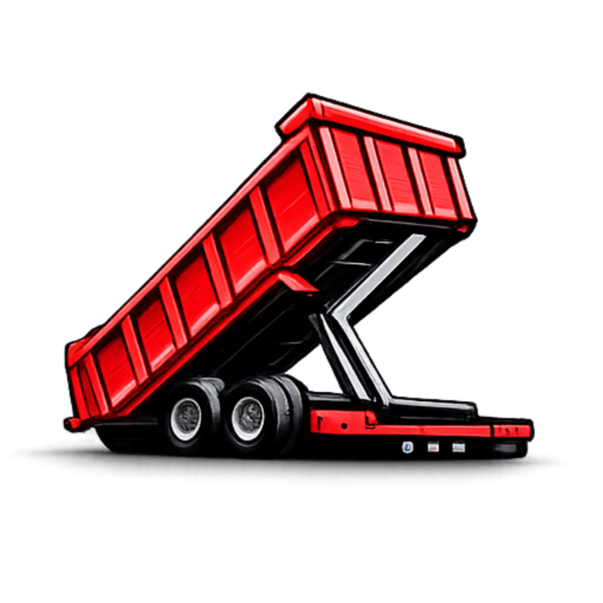 Electronic toy dump truck with red and black colors tilting its bed downward