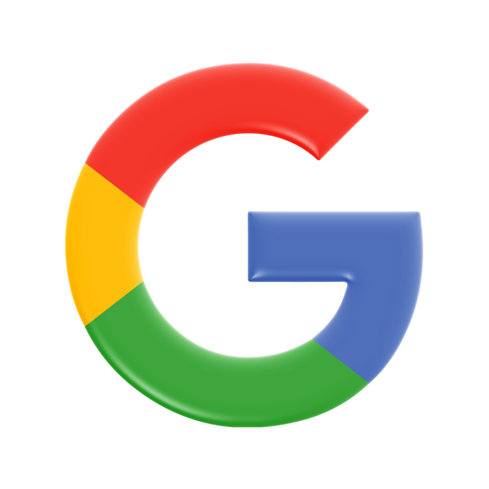 Google logo with a large, colorful, 3D letter G composed of red, yellow, green, and blue segments.