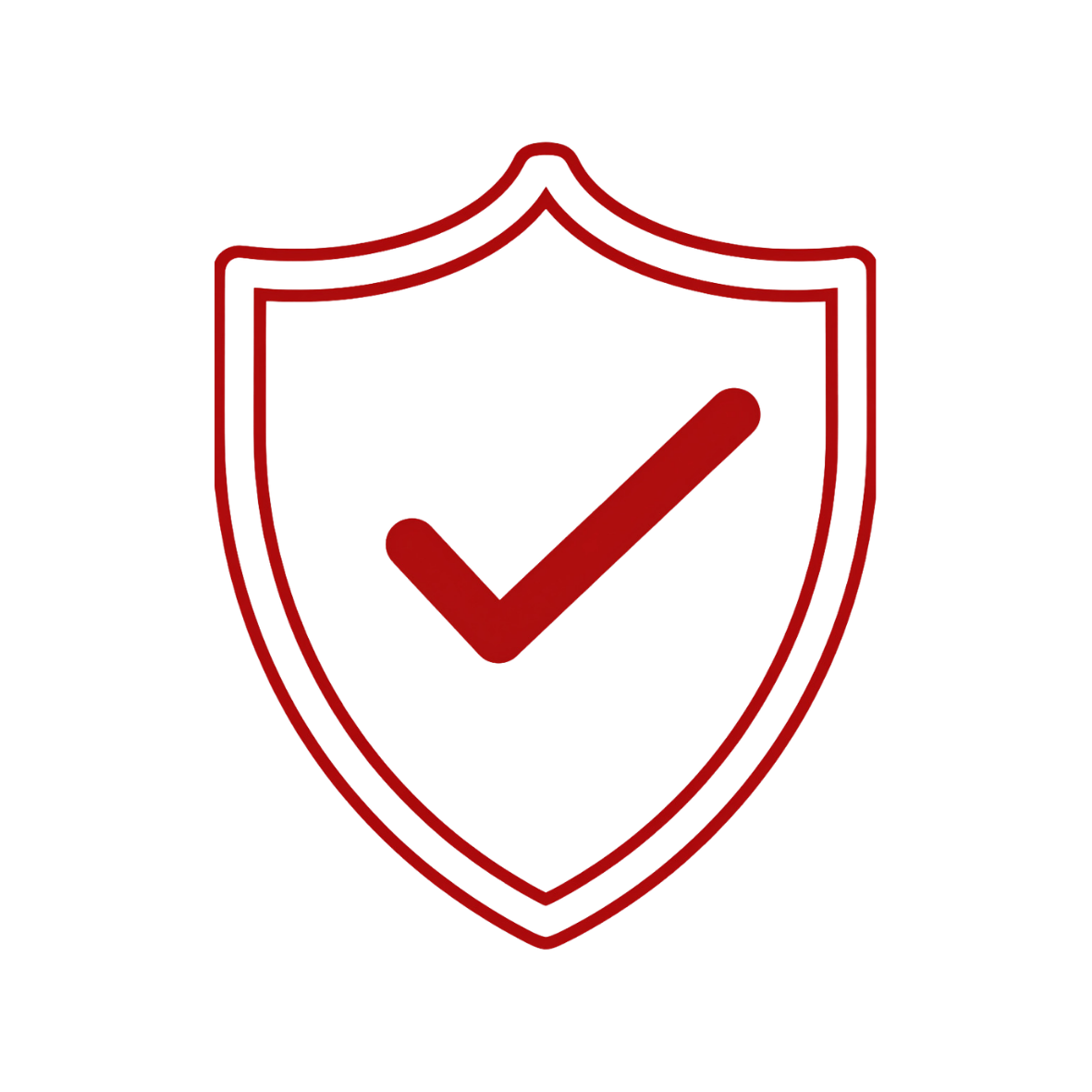 A black shield outline with a red checkmark in the center, symbolizing protection or security.