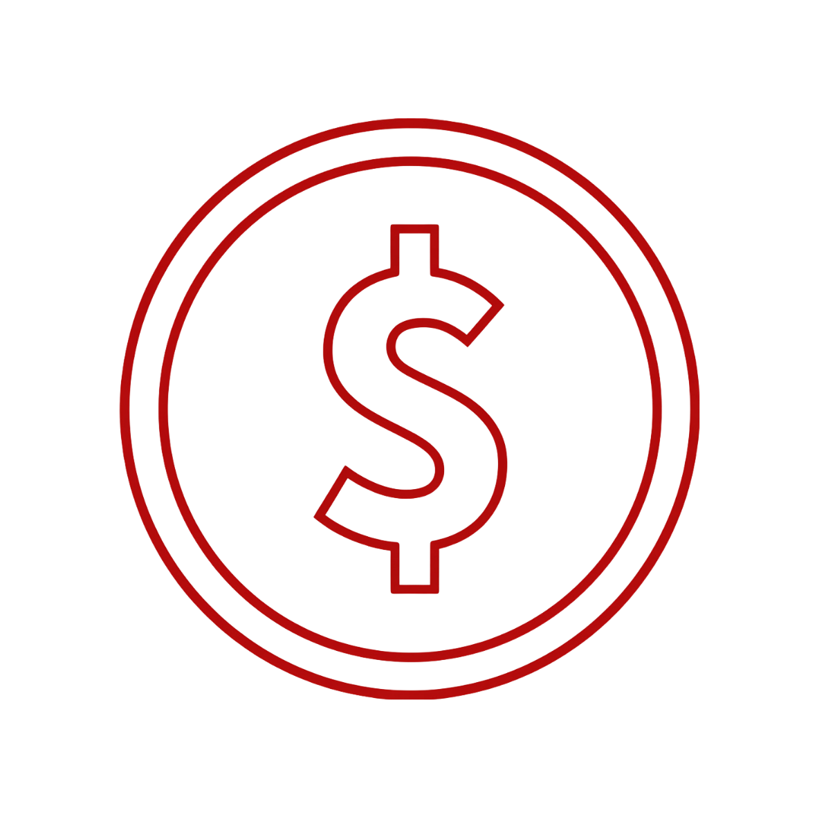 Red neon-style dollar sign inside a circle on a black background.