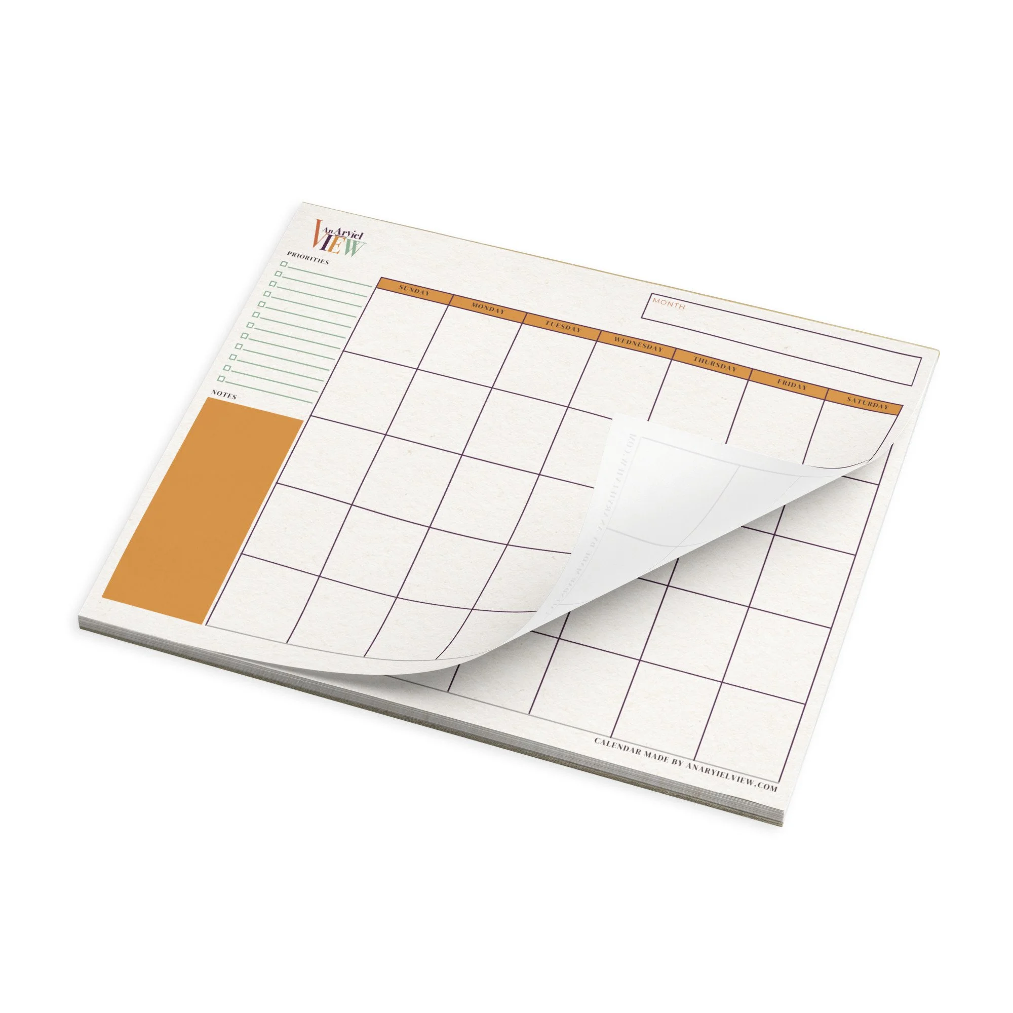 Undated Monthly Calendar | Golden Amber + Terracotta Monthly Tear- Away