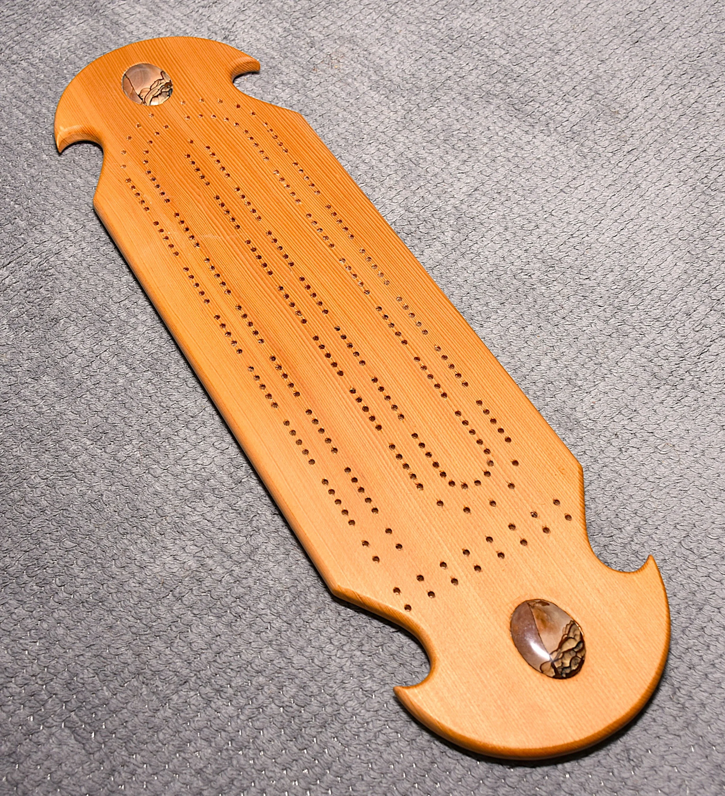 2 Player Cribbage Board w/Game Scoring & Jasper Stone Inlays