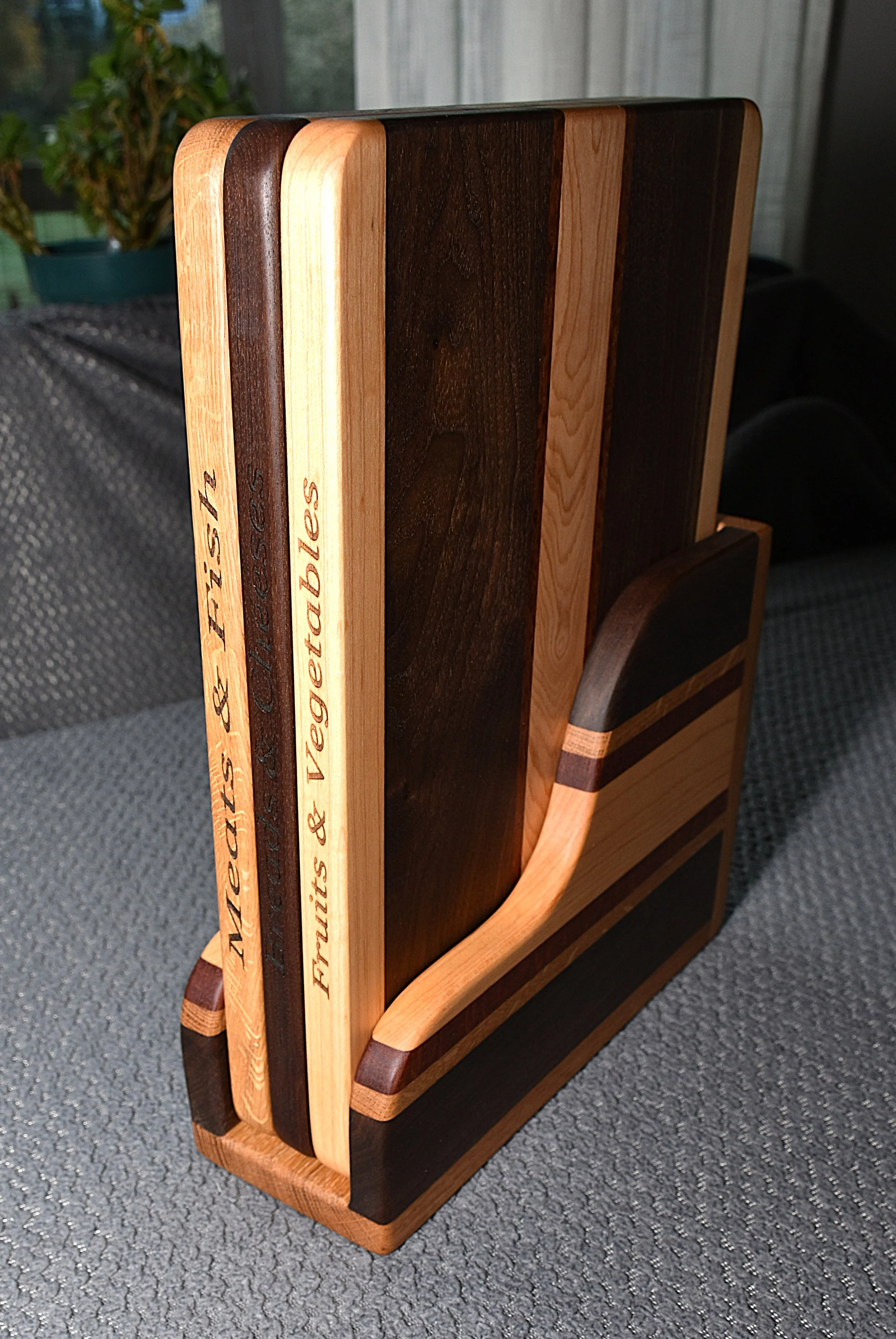 Cutting Board Bookend Set (includes 3 Boards & Matching Stand)
