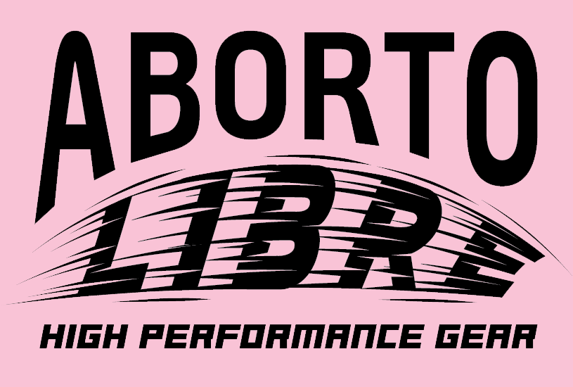 Logo for Aborto Libre, a high-performance gear brand, on a pink background.