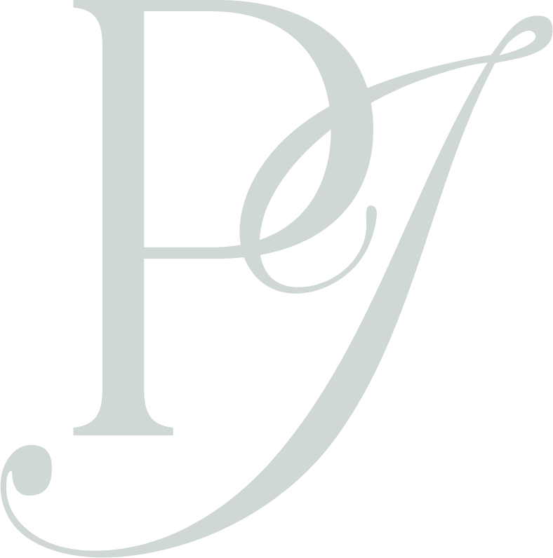 Stylized initials 'L & J' in light gray with elegant, cursive font on a black background.