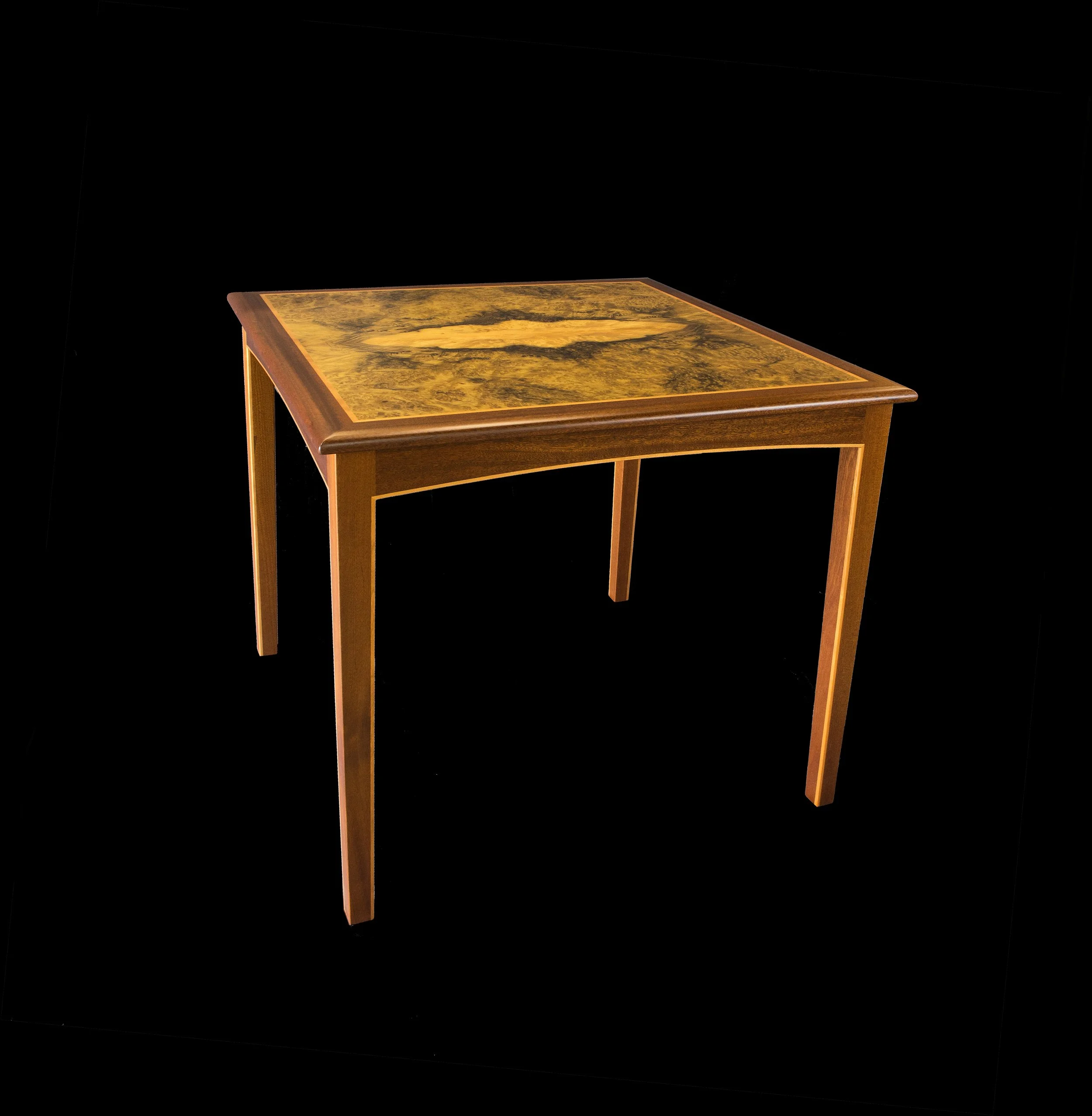 Myrtle Burl and Mahogany Card Table 2