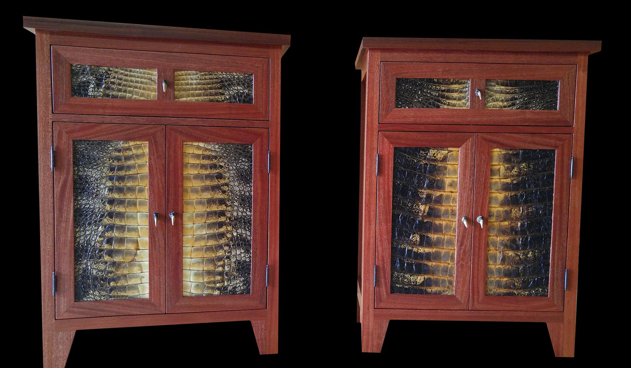 Pair of Mahogany and Alligator Skin Cabinets