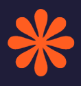 Orange flower-shaped icon with rounded petals on a dark background