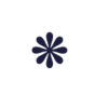 A dark blue flower-shaped icon or graphic.