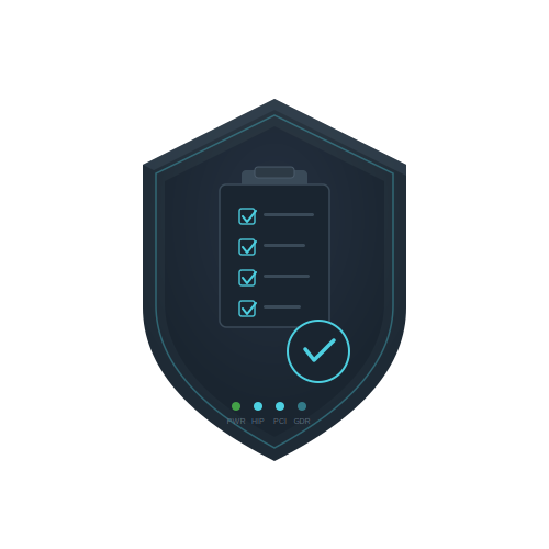 Shield with checklist and a checkmark, symbolizing security or protection.