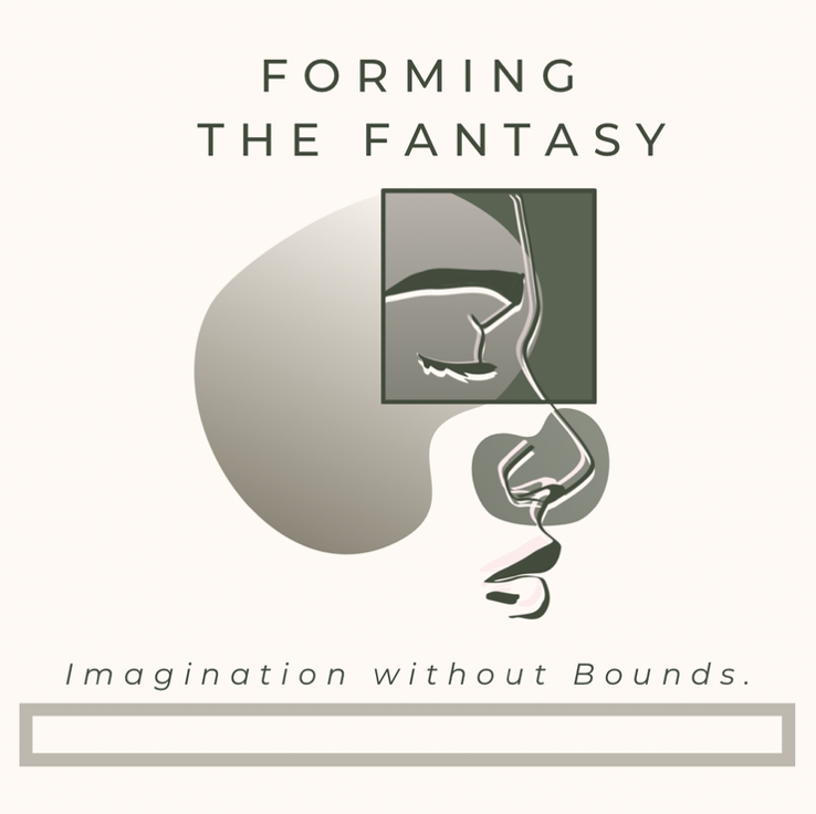An abstract illustration of a person's face with overlapping profiles, composed of continuous lines and muted colors, accompanied by the text 'Forming the Fantasy' and the tagline 'Imagination without Bounds'.