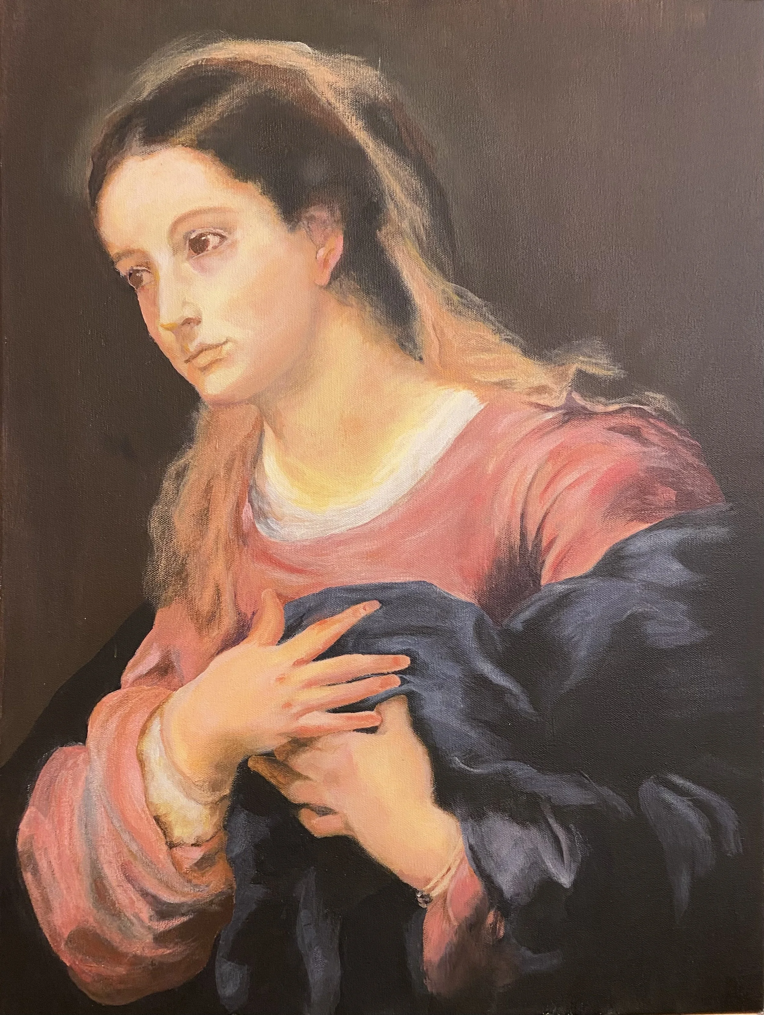 The Virgin of the Annunciation, copy from Bartolome Esteban Murillo's original work, 24"x18", acrylic on canvas (private collection)
