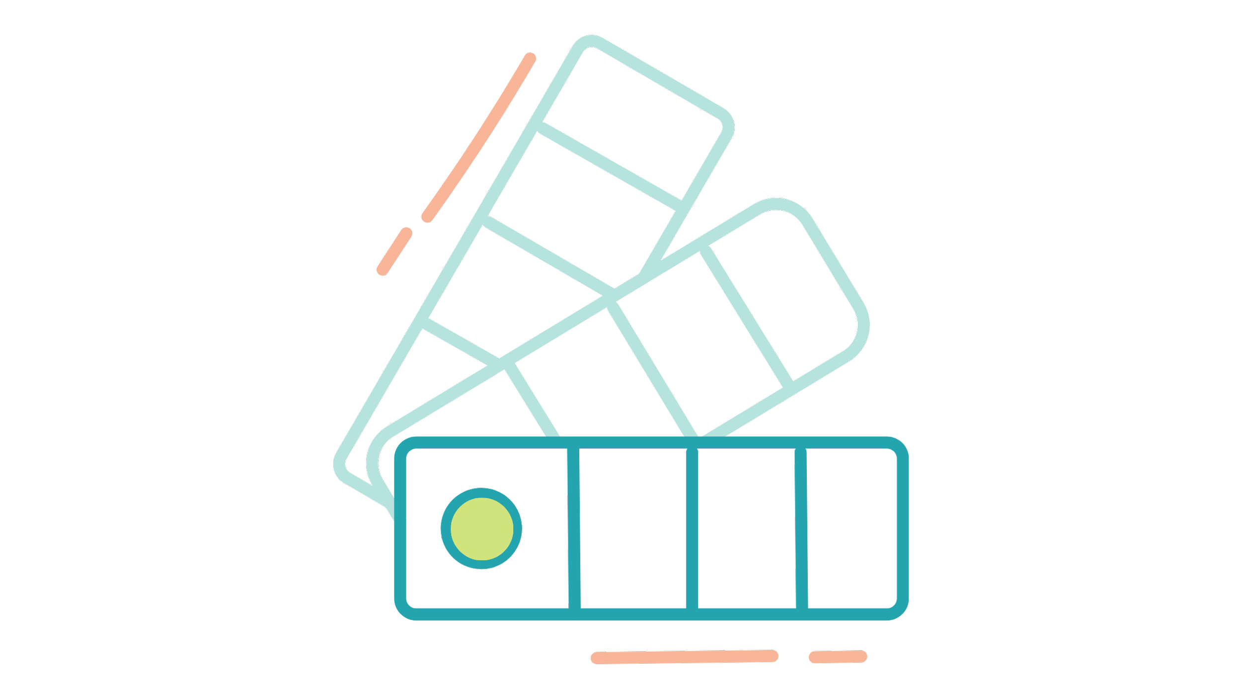 Neon line art illustration of a pack of paint color palettes with one partly pulled out.